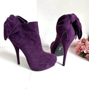 Bakers Purple Faux Suede Back Bow Platform High Heel Booties